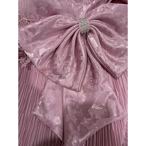 Vintage After Dark‎ Pink Floral Lace Bow Pleated Midi Dress Women's - Picture 5 of 8